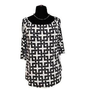Embellished Black White Geometric Stud Blouse Tunic Top Glam Art Deco Mod Chic S